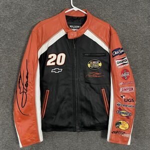 Tony Stewart Jacket Mens XL Black Orange NASCAR Joe Gibbs Racing Leather Chase
